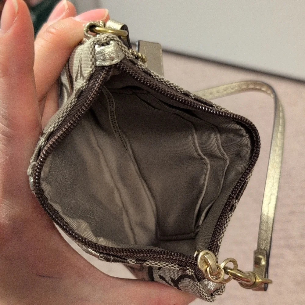 Coach Monogram Wristlet in Brown and Cream NWOT